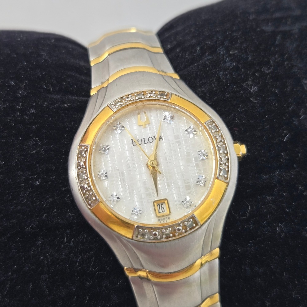 Bulova Marine Star Two Tone Diamond Dial Watch C899150 Gold Silver Womens